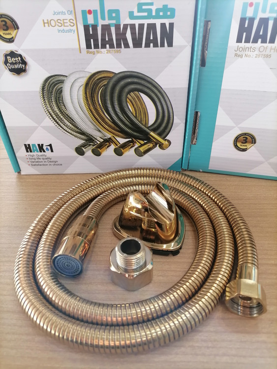 شلنگ آفتابه طلایی تمام استیل با قطعات برنجی