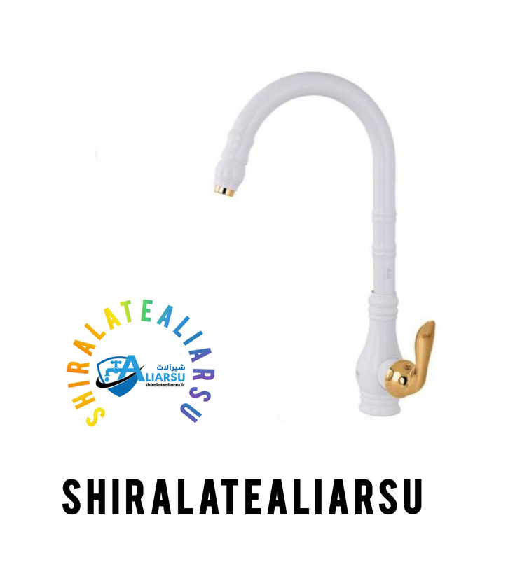شیر سینک اهرمی لوکس آشپزخانه مدل سزار سفید طلایی