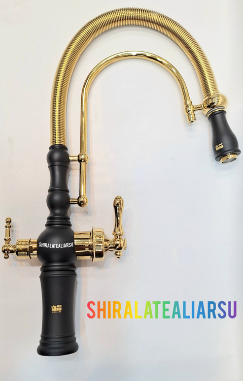 شیر سینک مشکی طلایی فنری دومنظوره